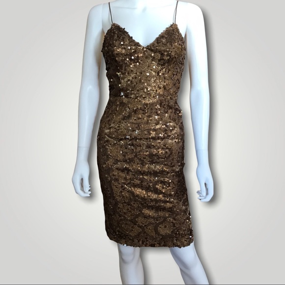 Line &  Dot Sequin Metallic Spaghetti Strap Dress - Picture 3 of 5